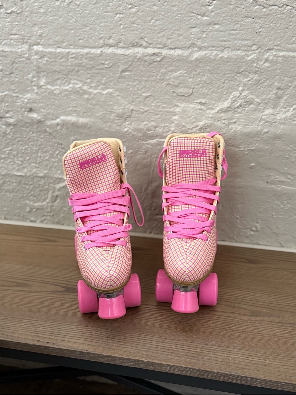 Impala Pink and Yellow Classic Roller Skates with Grid Pattern